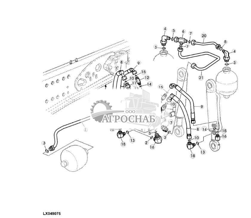 МАСЛОПРОВОДЫ ОТ КЛАПАНА УПРАВЛЕНИЯ К ГИДРОАККУМУЛЯТОРУ (МОСТ MFWD С TLS) 